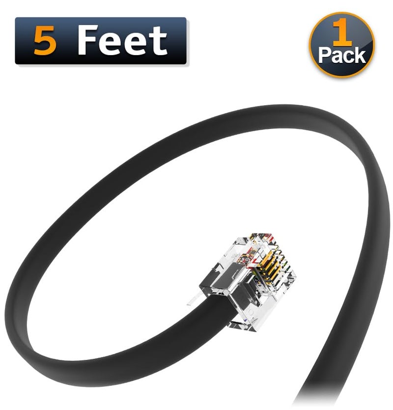 AMZ Pro AmzPRO (1 Pack) 5 Feet Telephone Cord for Landline Phones RJ11 Cable, Pro Grade Phone Line Cord (5 ft, Black) Made in USA - Image 2